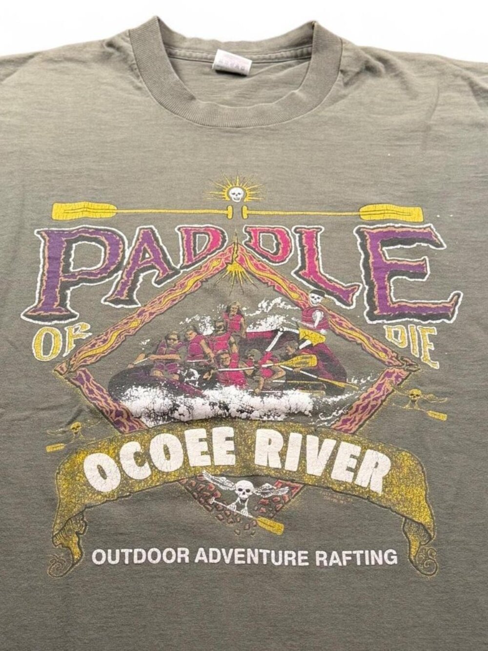 Vintage 90s Paddle or Die Ocoee River Rafting Graphic Tee L